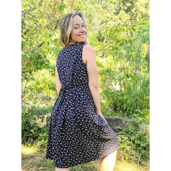 The Tori Vintage 90s Simple Floral Sun Dress Navy Sz M - Picture 8 of 9
